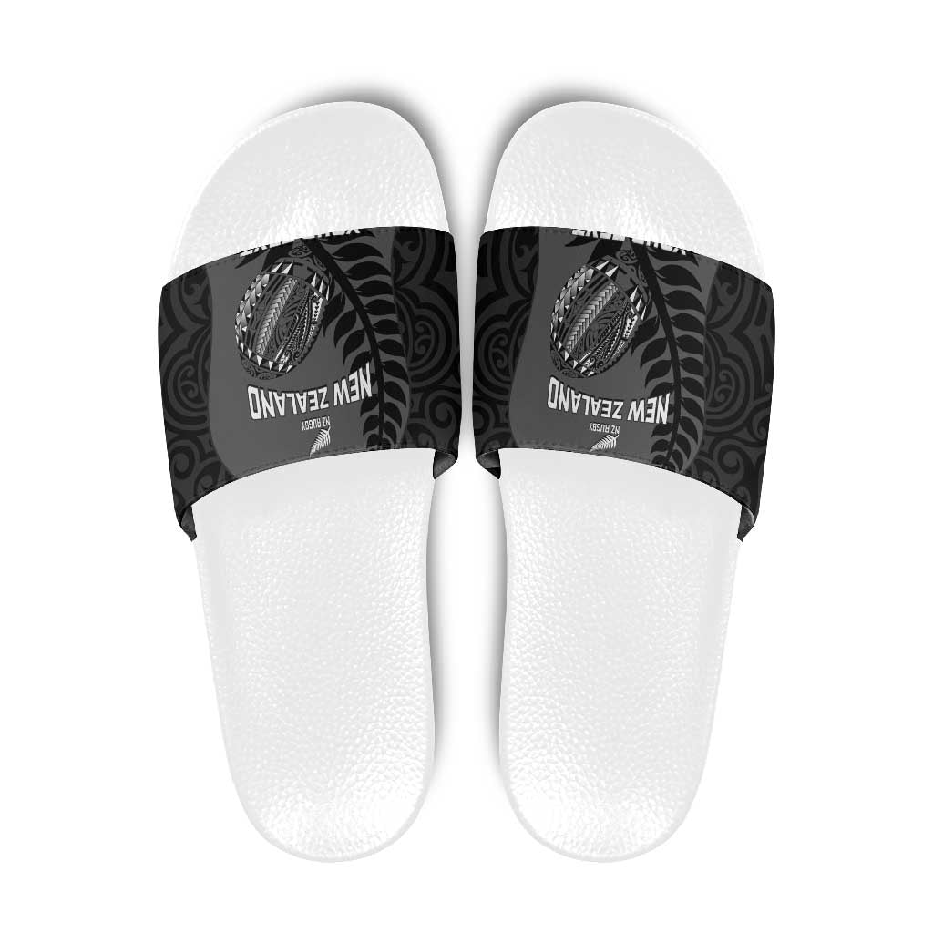 Custom New Zealand Silver Fern Rugby 2025 Slide Sandals Go Champions Aotearoa Maori Black LT14 Black - Polynesian Pride