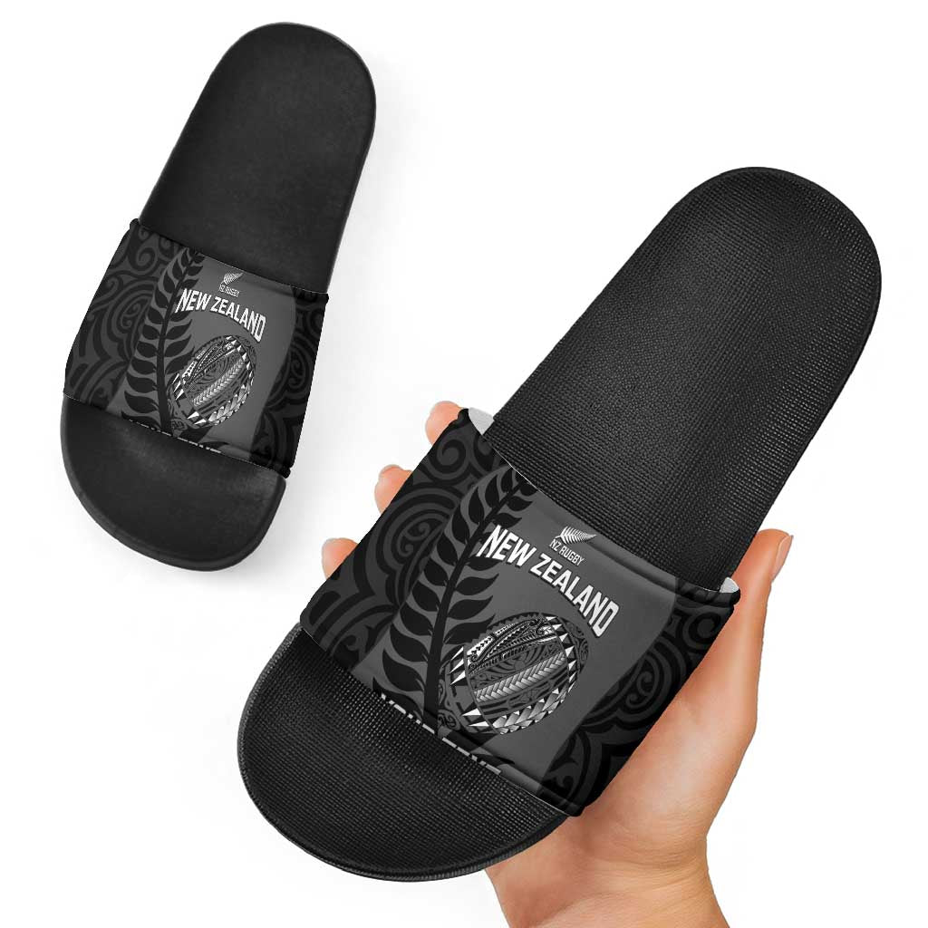 Custom New Zealand Silver Fern Rugby 2025 Slide Sandals Go Champions Aotearoa Maori Black LT14 - Polynesian Pride
