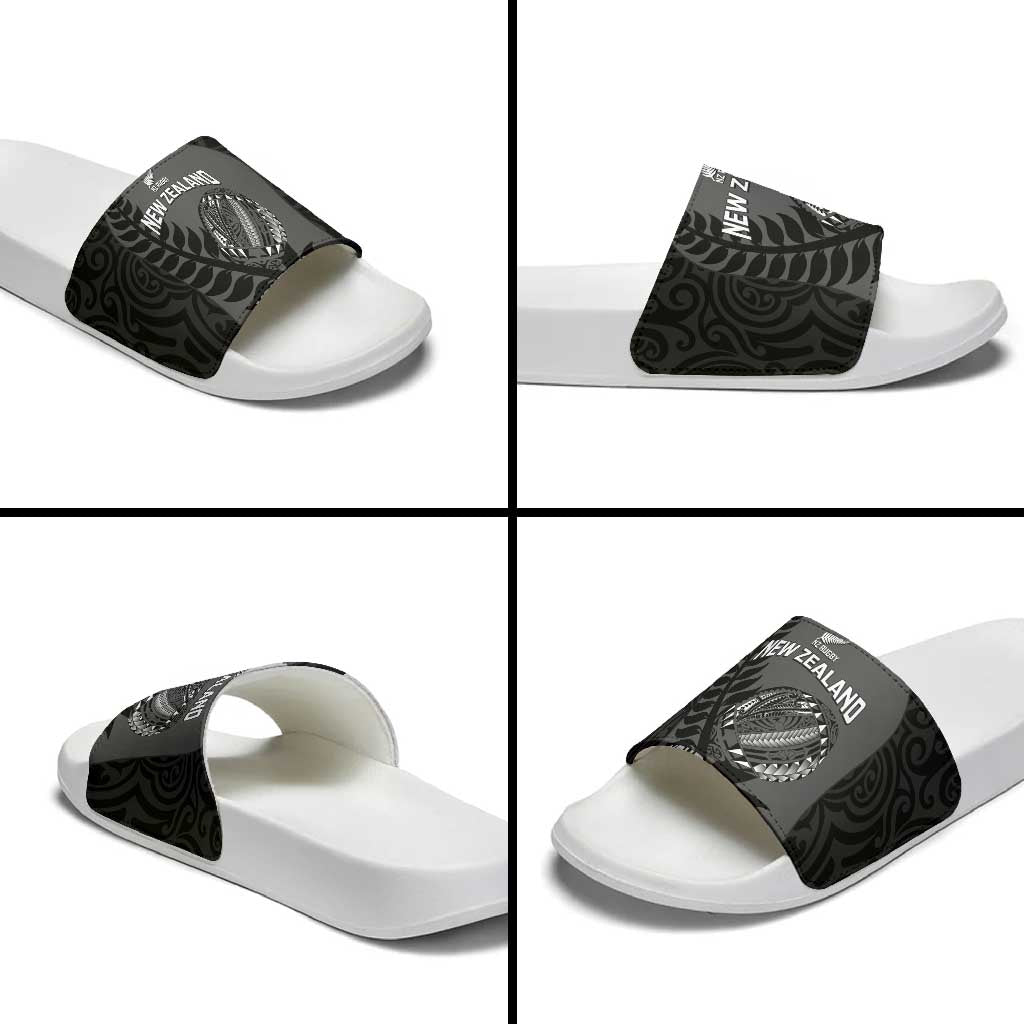 Custom New Zealand Silver Fern Rugby 2025 Slide Sandals Go Champions Aotearoa Maori Black LT14 - Polynesian Pride