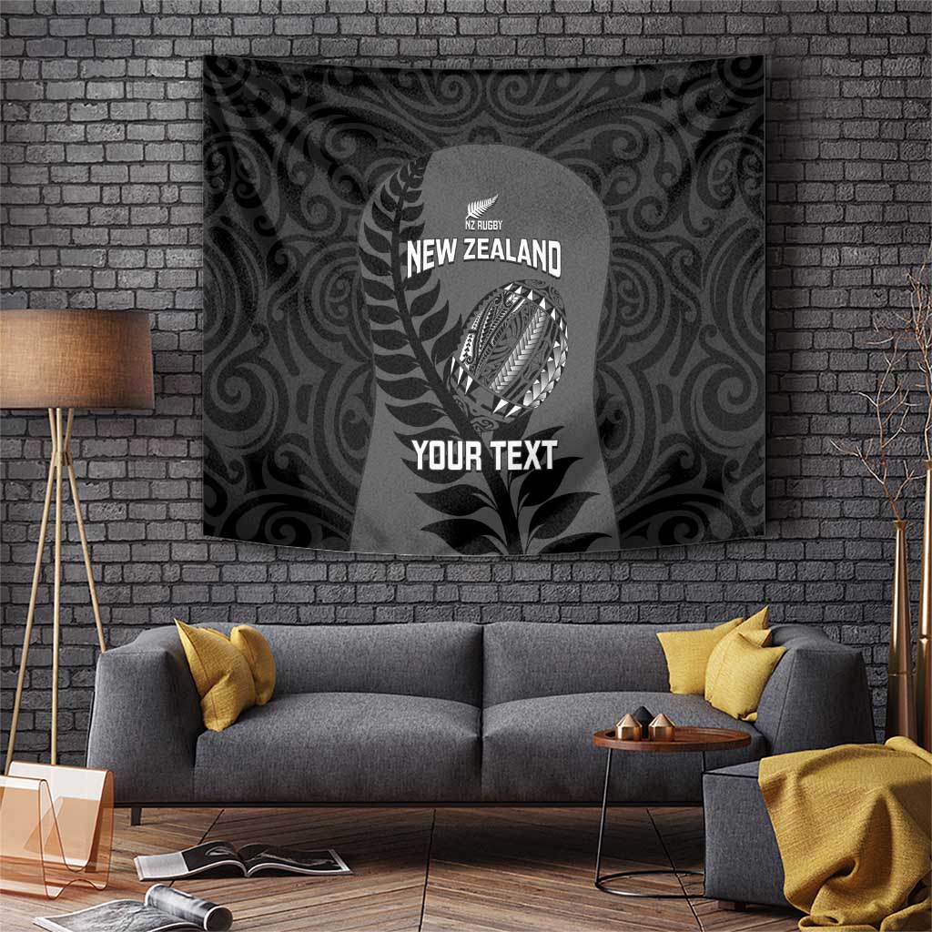 Custom New Zealand Silver Fern Rugby 2025 Tapestry Go Champions Aotearoa Maori Black LT14 Black - Polynesian Pride