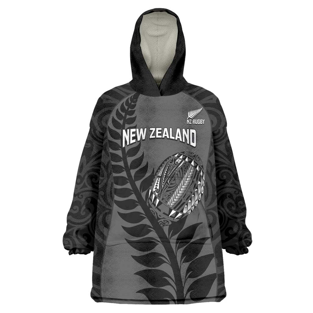 Custom New Zealand Silver Fern Rugby 2025 Wearable Blanket Hoodie Go Champions Aotearoa Maori Black LT14 One Size Black - Polynesian Pride