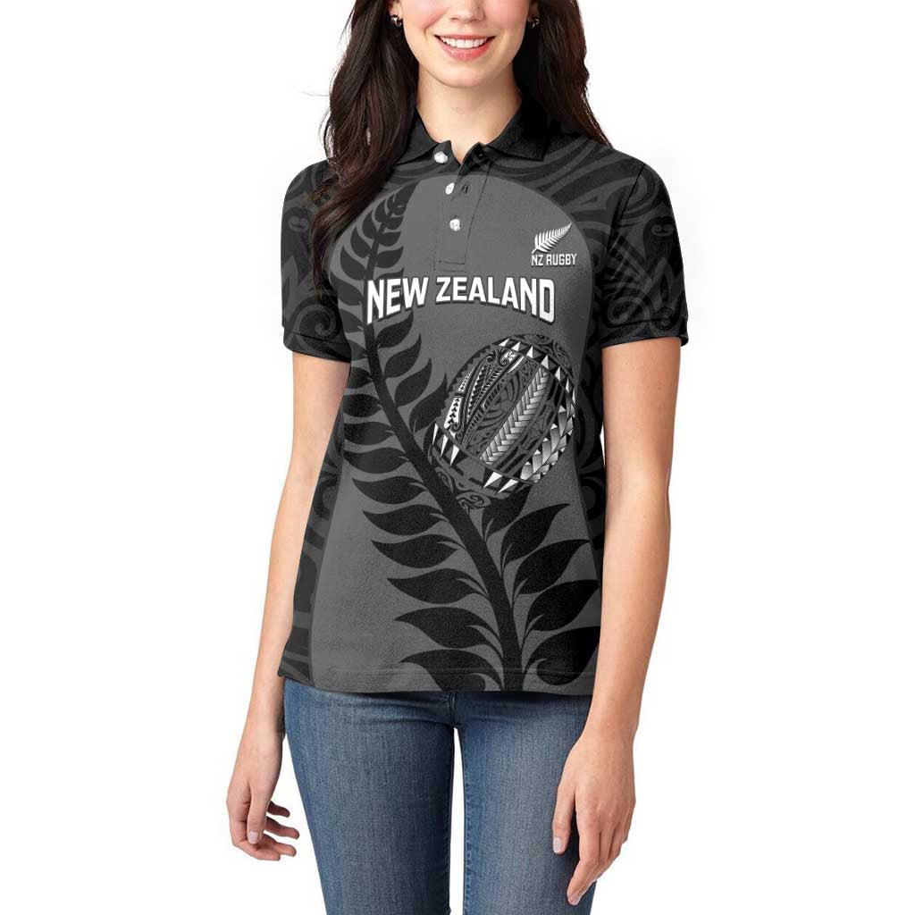 Custom New Zealand Silver Fern Rugby 2025 Women Polo Shirt Go Champions Aotearoa Maori Black