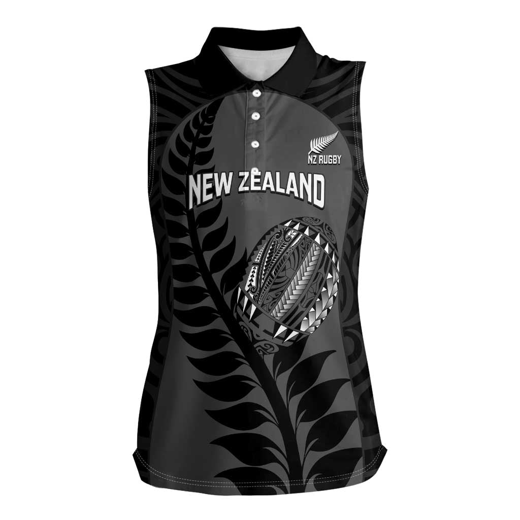 Custom New Zealand Silver Fern Rugby 2025 Women Sleeveless Polo Shirt Go Champions Aotearoa Maori Black LT14 Female Black - Polynesian Pride