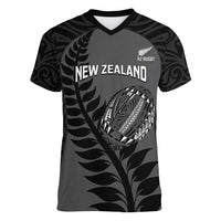 Custom New Zealand Silver Fern Rugby 2025 Women V-Neck T-Shirt Go Champions Aotearoa Maori Black LT14 Female Black - Polynesian Pride
