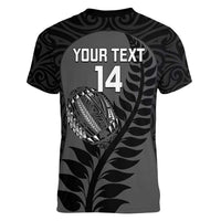 Custom New Zealand Silver Fern Rugby 2025 Women V-Neck T-Shirt Go Champions Aotearoa Maori Black LT14 - Polynesian Pride