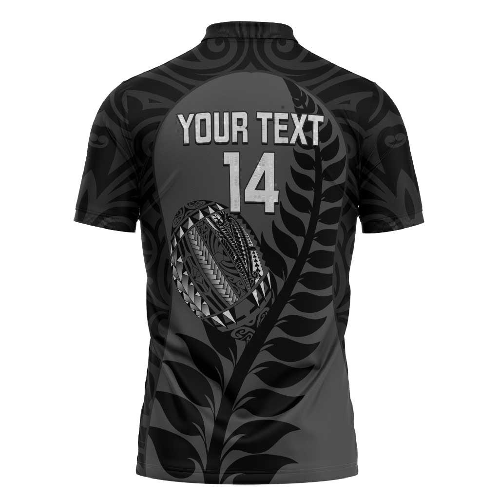 Custom New Zealand Silver Fern Rugby 2025 Zipper Polo Shirt Go Champions Aotearoa Maori Black - Polynesian Pride