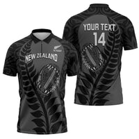 Custom New Zealand Silver Fern Rugby 2025 Zipper Polo Shirt Go Champions Aotearoa Maori Black - Polynesian Pride