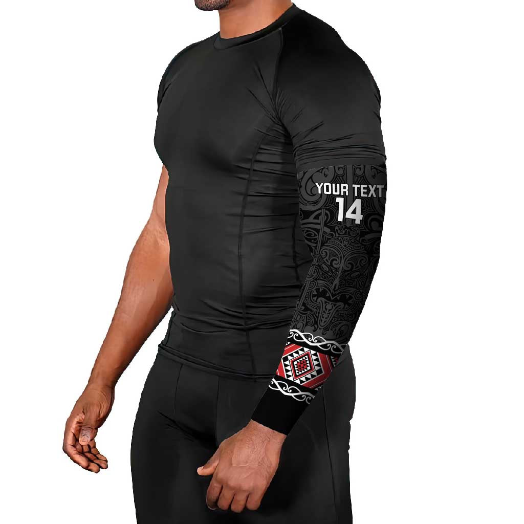 Custom New Zealand Silver Fern Rugby Arm Sleeves All Black Maori Taniko Pattern - Polynesian Pride