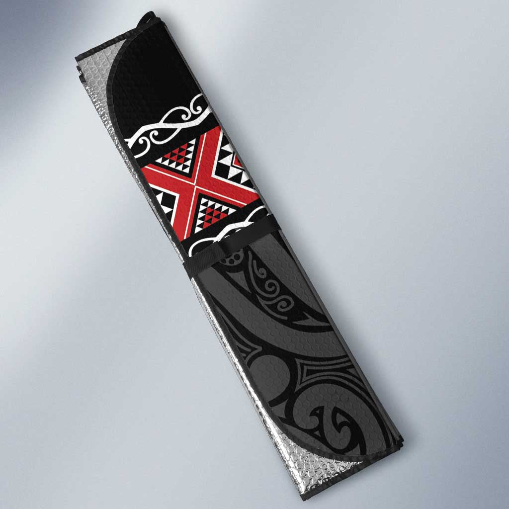 Custom New Zealand Silver Fern Rugby Auto Sun Shade All Black Maori Taniko Pattern - Polynesian Pride