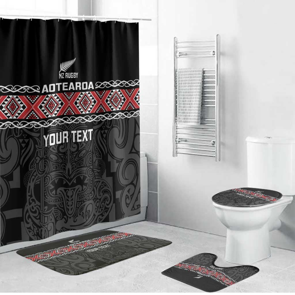 Custom New Zealand Silver Fern Rugby Bathroom Set All Black Maori Taniko Pattern - Polynesian Pride