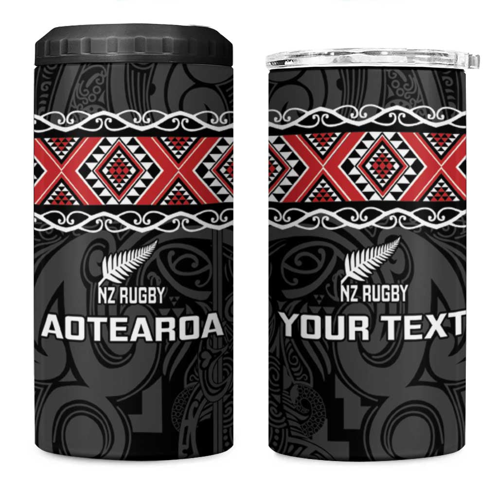 Custom New Zealand Silver Fern Rugby 4 in 1 Can Cooler Tumbler All Black Maori Taniko Pattern LT14 One Size: 16 oz Black - Polynesian Pride