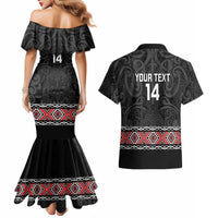 Custom New Zealand Silver Fern Rugby Couples Matching Mermaid Dress and Hawaiian Shirt All Black Maori Taniko Pattern LT14 - Polynesian Pride
