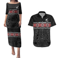 Custom New Zealand Silver Fern Rugby Couples Matching Puletasi and Hawaiian Shirt All Black Maori Taniko Pattern LT14 Black - Polynesian Pride