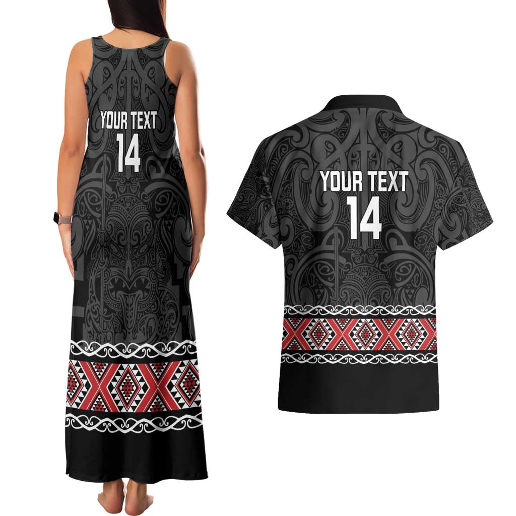 Custom New Zealand Silver Fern Rugby Couples Matching Tank Maxi Dress and Hawaiian Shirt All Black Maori Taniko Pattern LT14 - Polynesian Pride