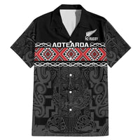 Custom New Zealand Silver Fern Rugby Family Matching Mermaid Dress and Hawaiian Shirt All Black Maori Taniko Pattern LT14 Dad's Shirt - Short Sleeve Black - Polynesian Pride