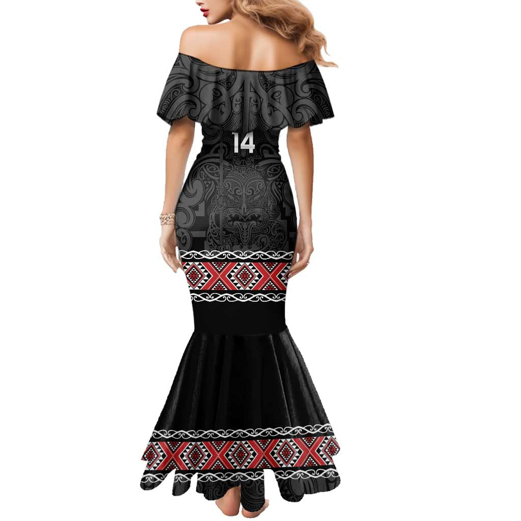 Custom New Zealand Silver Fern Rugby Family Matching Mermaid Dress and Hawaiian Shirt All Black Maori Taniko Pattern LT14 - Polynesian Pride