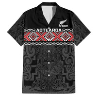 Custom New Zealand Silver Fern Rugby Family Matching Off The Shoulder Long Sleeve Dress and Hawaiian Shirt All Black Maori Taniko Pattern LT14 Dad's Shirt - Short Sleeve Black - Polynesian Pride