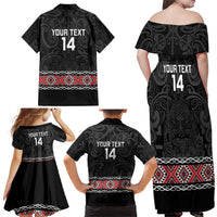 Custom New Zealand Silver Fern Rugby Family Matching Off Shoulder Maxi Dress and Hawaiian Shirt All Black Maori Taniko Pattern LT14 - Polynesian Pride