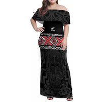 Custom New Zealand Silver Fern Rugby Family Matching Off Shoulder Maxi Dress and Hawaiian Shirt All Black Maori Taniko Pattern LT14 Mom's Dress Black - Polynesian Pride