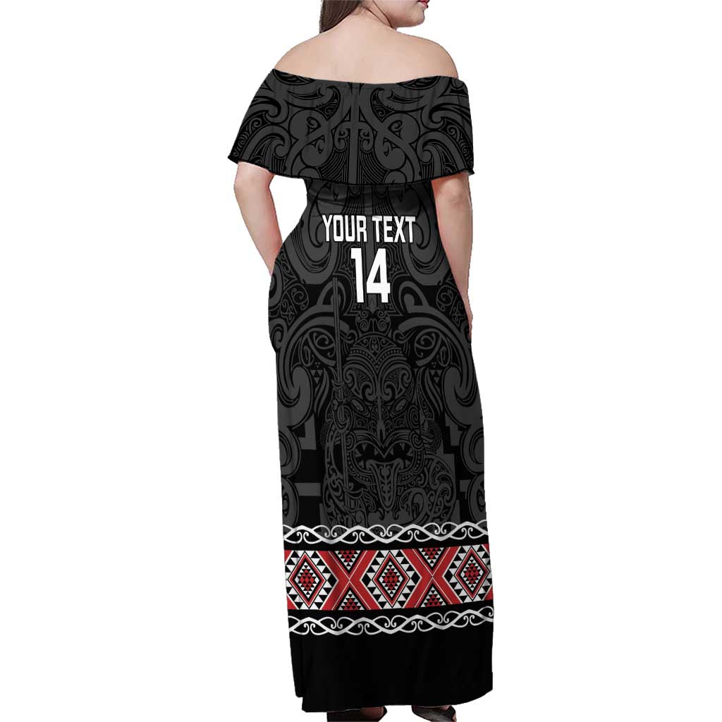 Custom New Zealand Silver Fern Rugby Family Matching Off Shoulder Maxi Dress and Hawaiian Shirt All Black Maori Taniko Pattern LT14 - Polynesian Pride