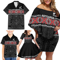 Custom New Zealand Silver Fern Rugby Family Matching Off Shoulder Short Dress and Hawaiian Shirt All Black Maori Taniko Pattern LT14 - Polynesian Pride