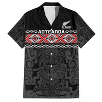 Custom New Zealand Silver Fern Rugby Family Matching Summer Maxi Dress and Hawaiian Shirt All Black Maori Taniko Pattern LT14 Dad's Shirt - Short Sleeve Black - Polynesian Pride