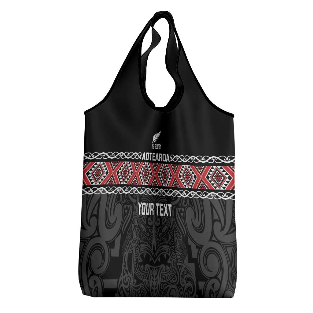 Custom New Zealand Silver Fern Rugby Grocery Bag All Black Maori Taniko Pattern