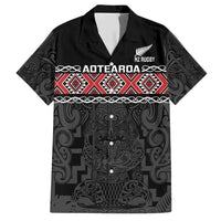 Custom New Zealand Silver Fern Rugby Hawaiian Shirt All Black Maori Taniko Pattern LT14 Black - Polynesian Pride