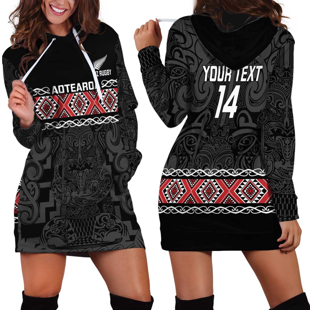 Custom New Zealand Silver Fern Rugby Hoodie Dress All Black Maori Taniko Pattern LT14 - Polynesian Pride