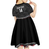Custom New Zealand Silver Fern Rugby Kid Short Sleeve Dress All Black Maori Taniko Pattern LT14 - Polynesian Pride