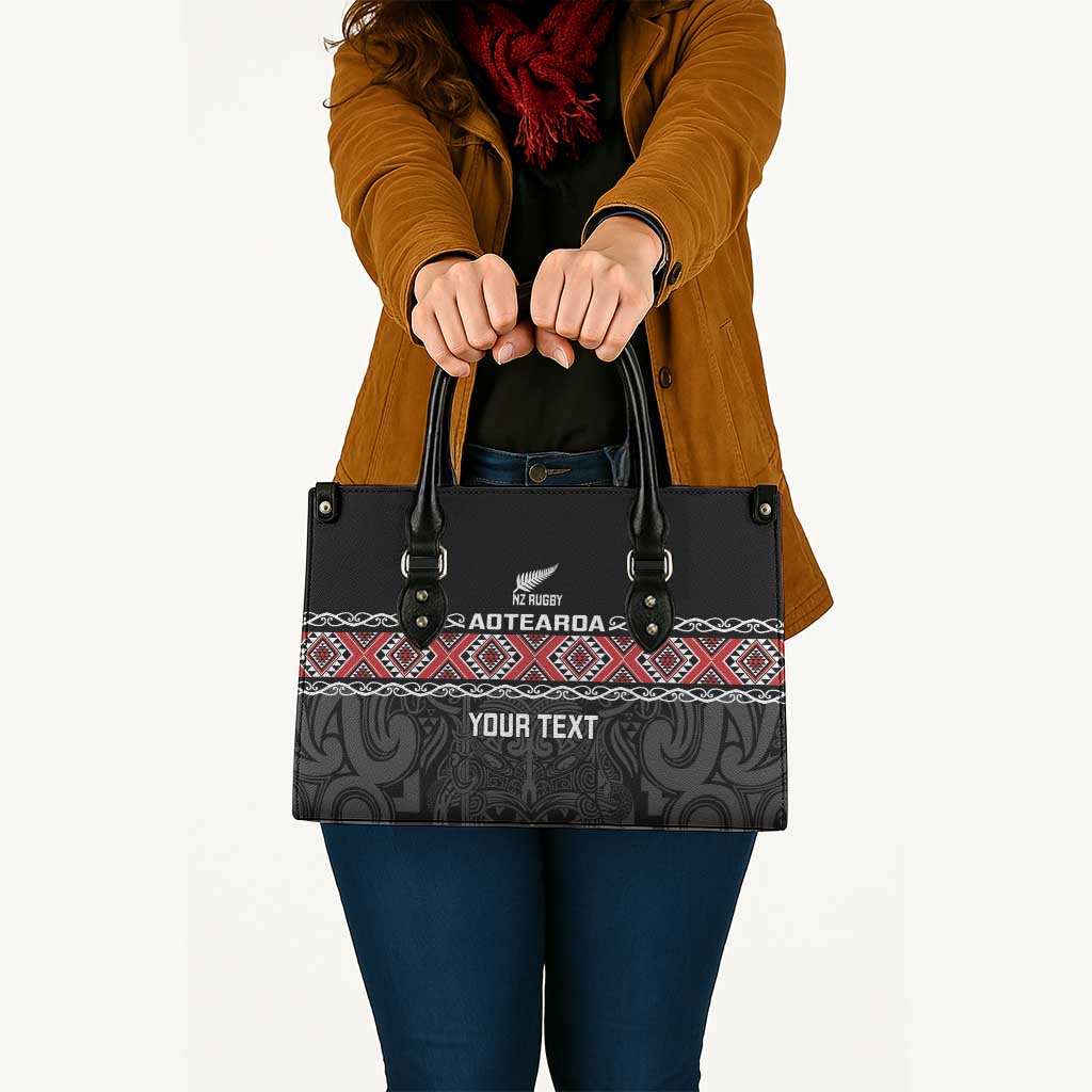 Custom New Zealand Silver Fern Rugby Leather Bag All Black Maori Taniko Pattern - Polynesian Pride