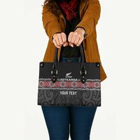 Custom New Zealand Silver Fern Rugby Leather Bag All Black Maori Taniko Pattern - Polynesian Pride