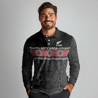 Custom New Zealand Silver Fern Rugby Long Sleeve Polo Shirt All Black Maori Taniko Pattern LT14 - Polynesian Pride