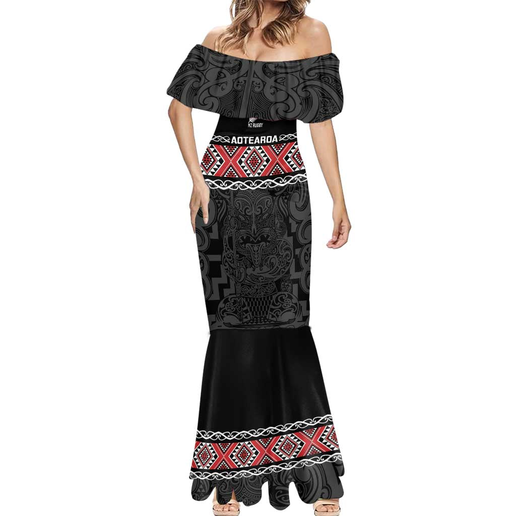 Custom New Zealand Silver Fern Rugby Mermaid Dress All Black Maori Taniko Pattern LT14 - Polynesian Pride
