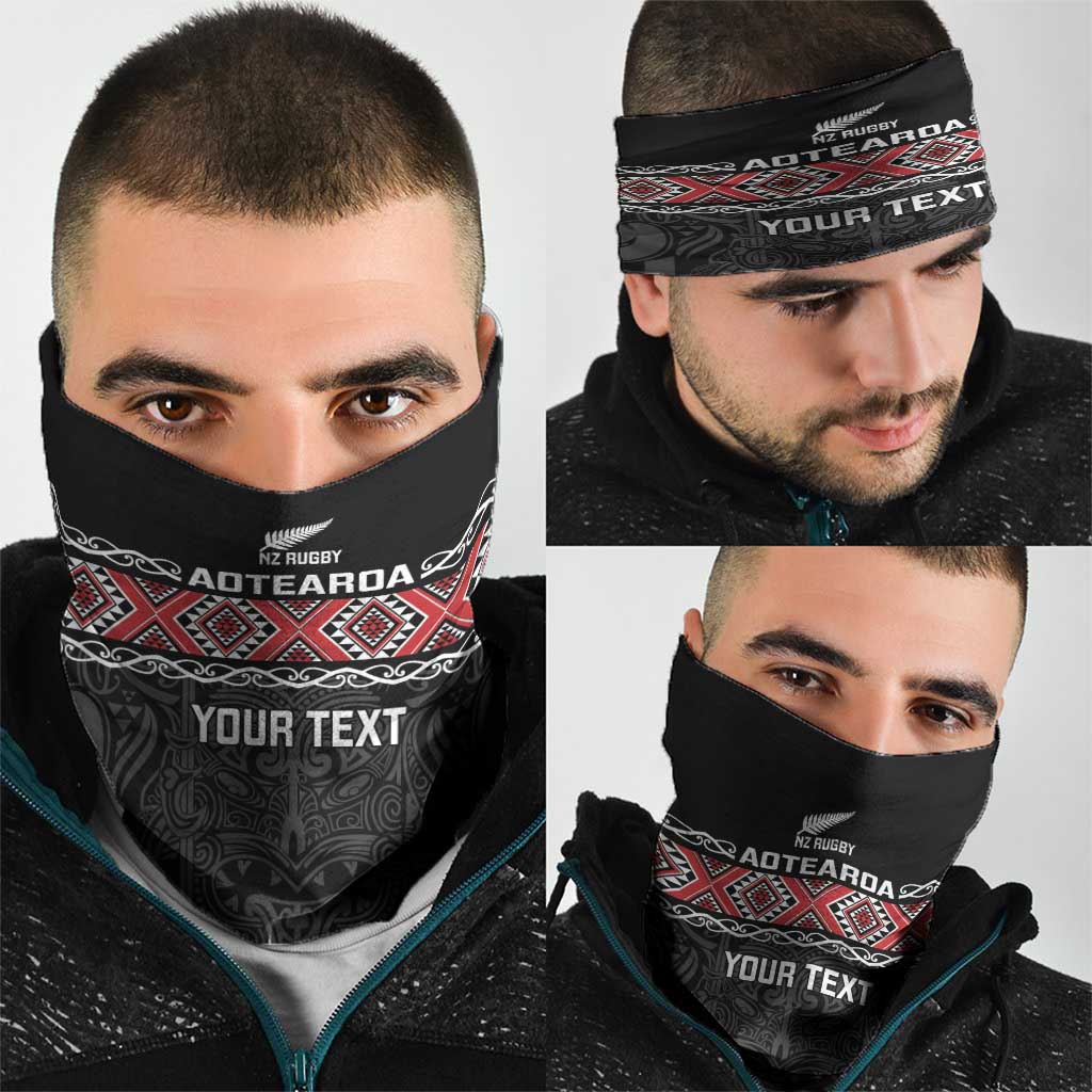 Custom New Zealand Silver Fern Rugby Neck Gaiter All Black Maori Taniko Pattern - Polynesian Pride