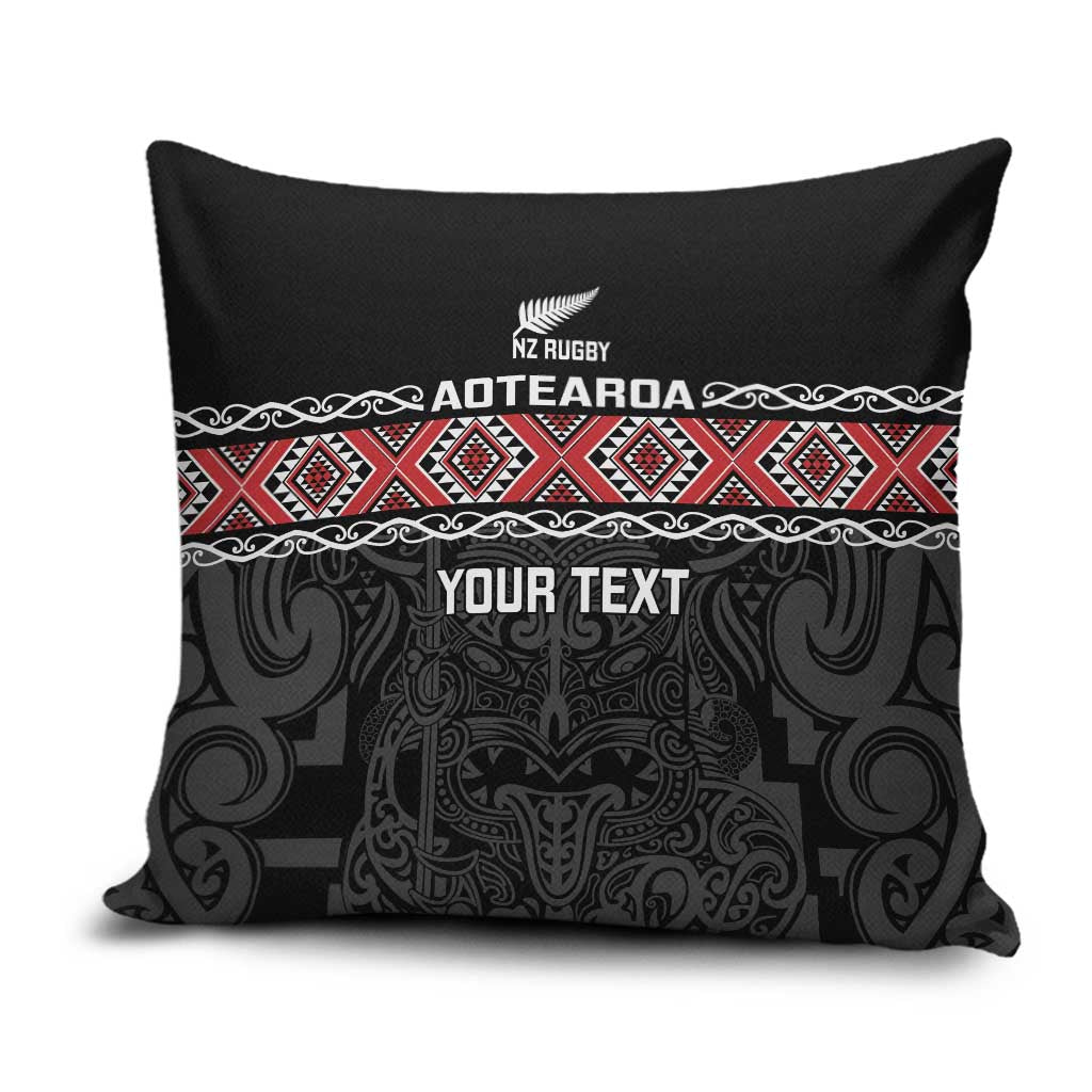 Custom New Zealand Silver Fern Rugby Pillow Cover All Black Maori Taniko Pattern - Polynesian Pride