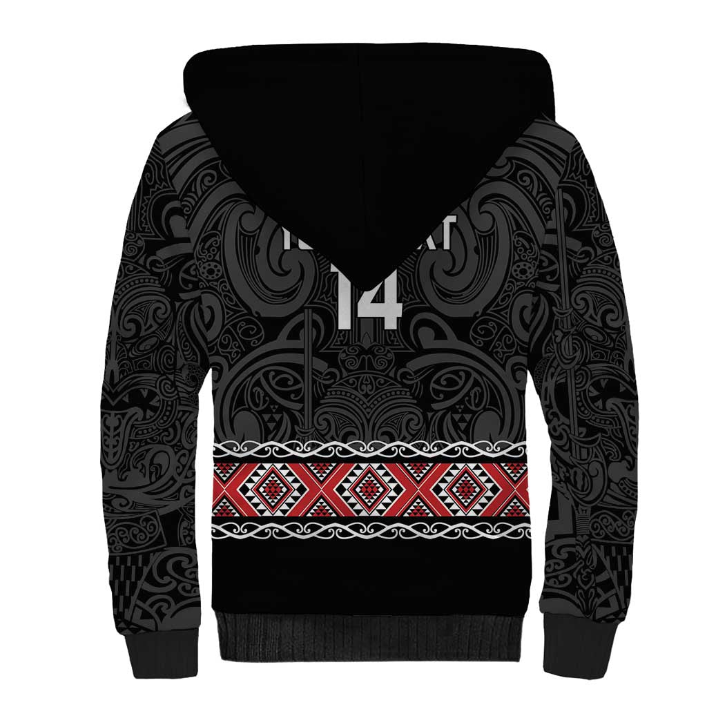 Custom New Zealand Silver Fern Rugby Sherpa Hoodie All Black Maori Taniko Pattern LT14 - Polynesian Pride