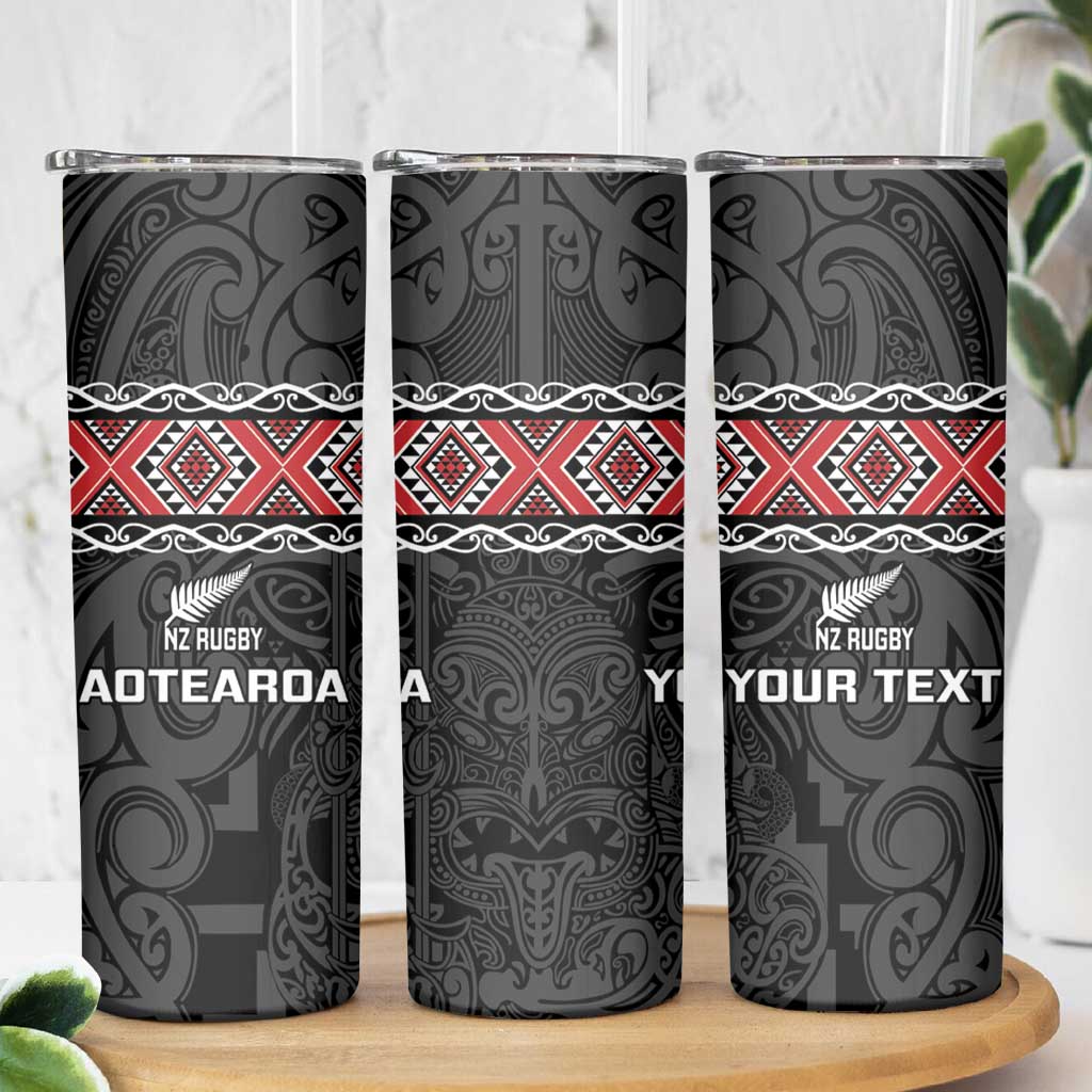 Custom New Zealand Silver Fern Rugby Skinny Tumbler All Black Maori Taniko Pattern LT14 - Polynesian Pride