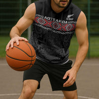 Custom New Zealand Silver Fern Rugby Sleeveless Hoodie All Black Maori Taniko Pattern LT14 - Polynesian Pride
