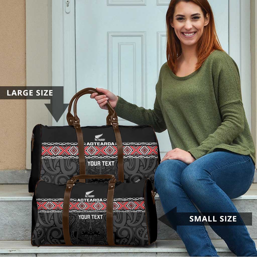 Custom New Zealand Silver Fern Rugby Travel Bag All Black Maori Taniko Pattern - Polynesian Pride