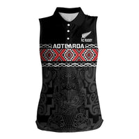 Custom New Zealand Silver Fern Rugby Women Sleeveless Polo Shirt All Black Maori Taniko Pattern LT14 Female Black - Polynesian Pride