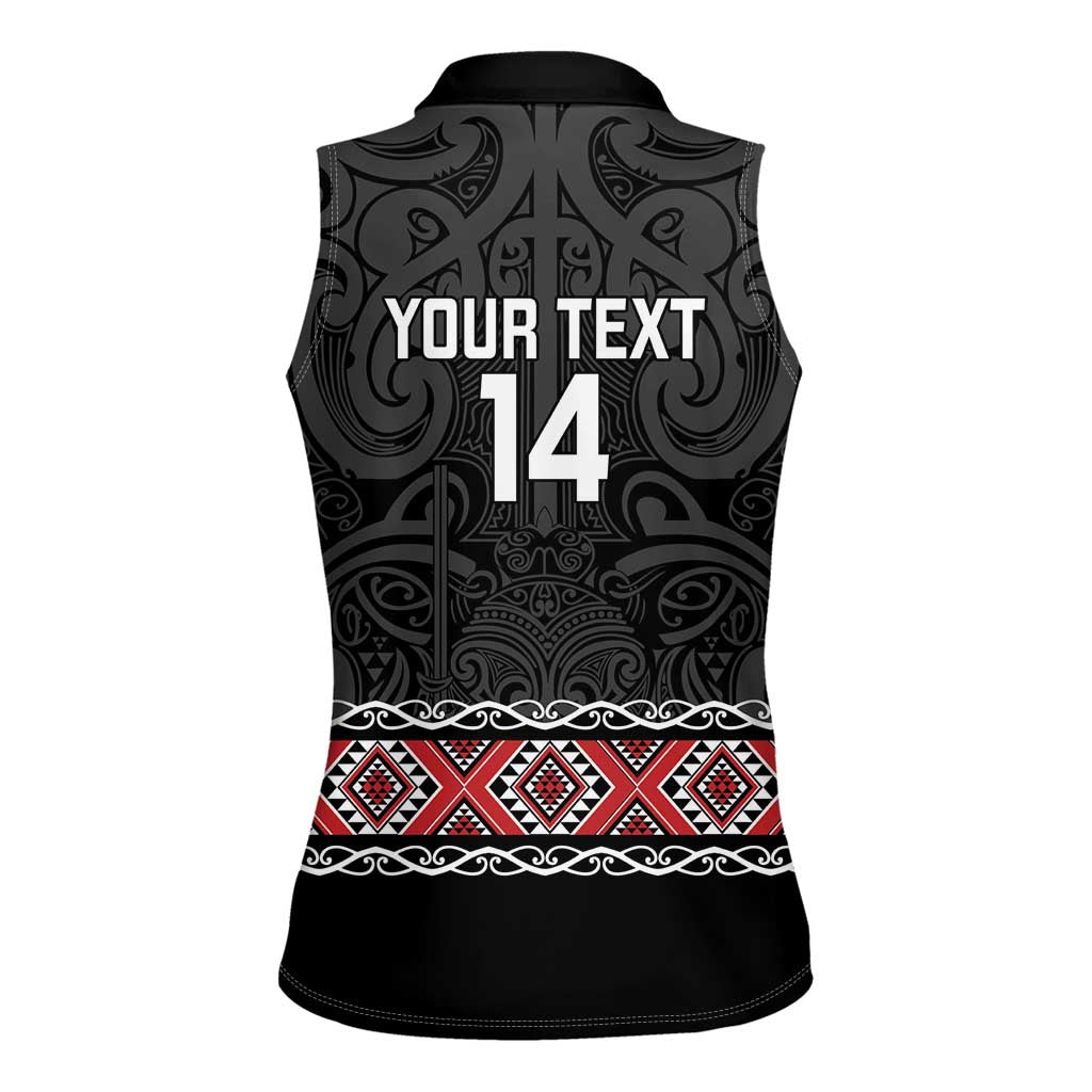 Custom New Zealand Silver Fern Rugby Women Sleeveless Polo Shirt All Black Maori Taniko Pattern LT14 - Polynesian Pride