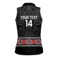 Custom New Zealand Silver Fern Rugby Women Sleeveless Polo Shirt All Black Maori Taniko Pattern LT14 - Polynesian Pride
