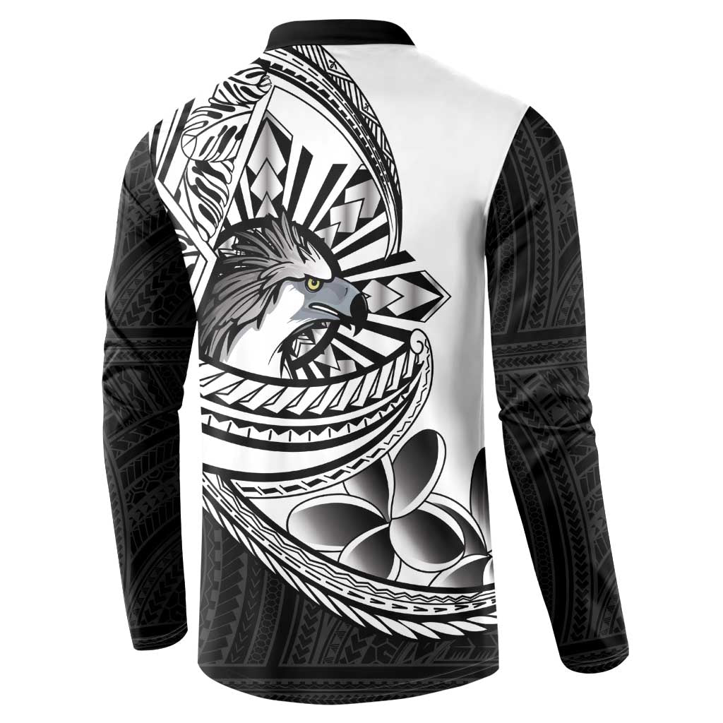 Philippines Eagle Sun Button Sweatshirt Filipino Agila Polynesian Tattoo Black Color