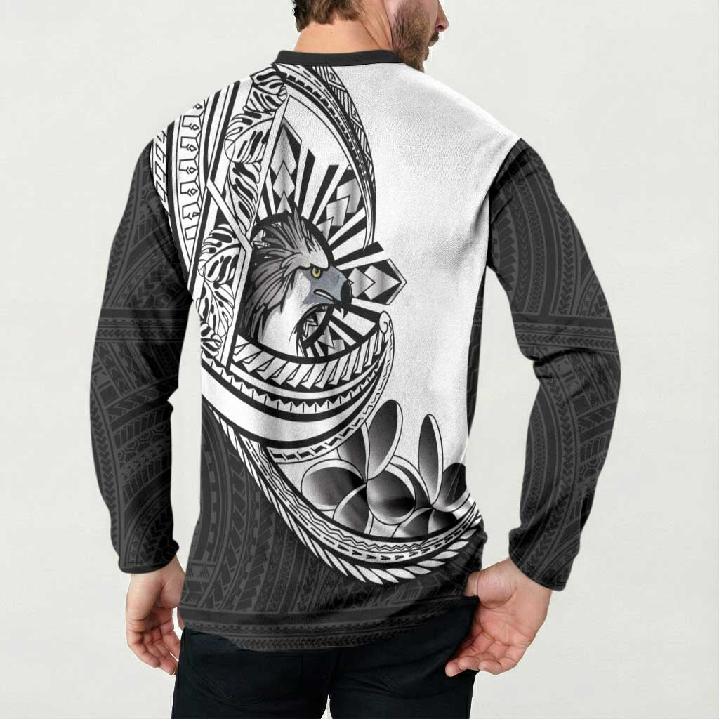 Philippines Eagle Sun Button Sweatshirt Filipino Agila Polynesian Tattoo Black Color