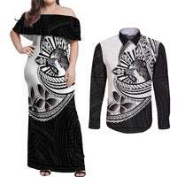 Philippines Eagle Sun Couples Matching Off Shoulder Maxi Dress and Long Sleeve Button Shirt Filipino Agila Polynesian Tattoo Black Color LT14 Black - Polynesian Pride