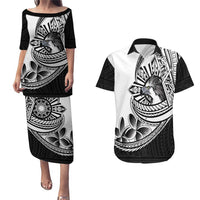 Philippines Eagle Sun Couples Matching Puletasi and Hawaiian Shirt Filipino Agila Polynesian Tattoo Black Color LT14 Black - Polynesian Pride
