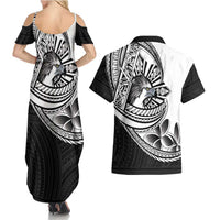 Philippines Eagle Sun Couples Matching Summer Maxi Dress and Hawaiian Shirt Filipino Agila Polynesian Tattoo Black Color LT14 - Polynesian Pride