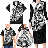 Philippines Eagle Sun Family Matching Long Sleeve Bodycon Dress and Hawaiian Shirt Filipino Agila Polynesian Tattoo Black Color LT14 - Polynesian Pride