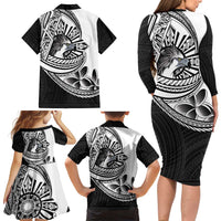 Philippines Eagle Sun Family Matching Long Sleeve Bodycon Dress and Hawaiian Shirt Filipino Agila Polynesian Tattoo Black Color LT14 - Polynesian Pride